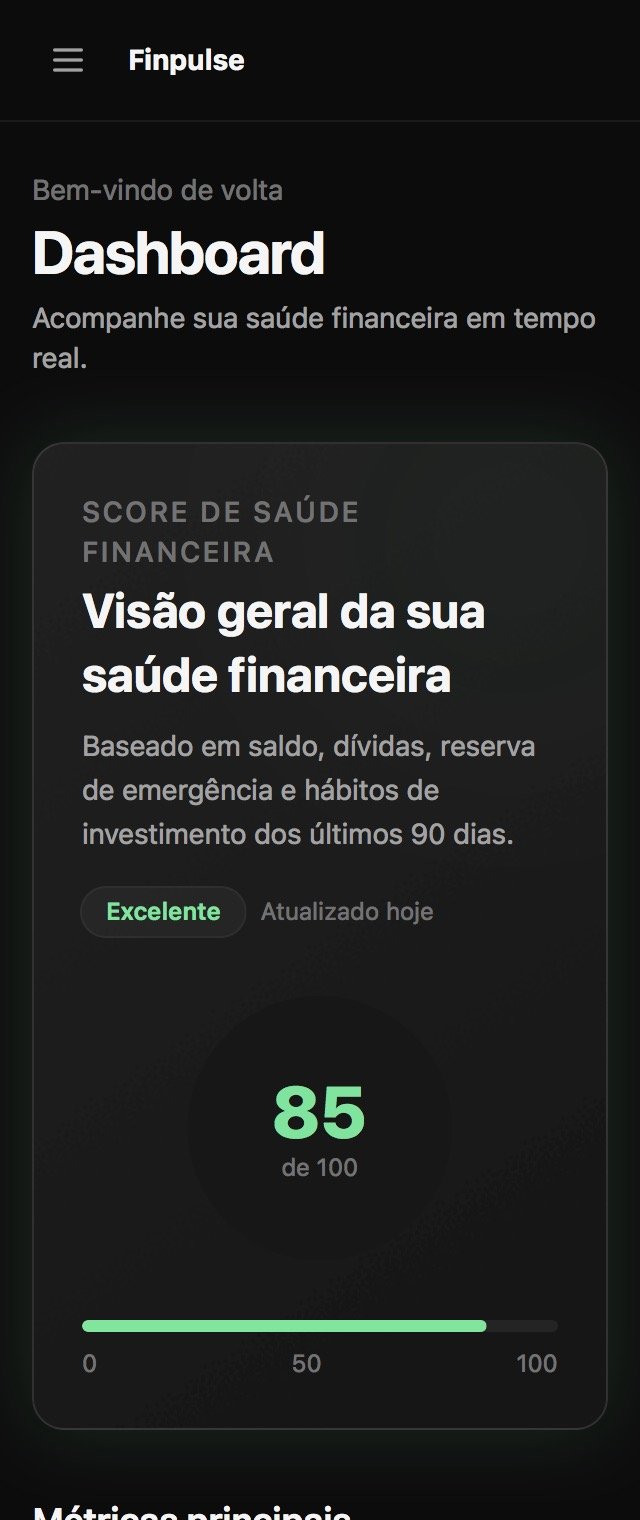 Tela do Dashboard do Finpulse mostrando o Score de Saúde Financeira